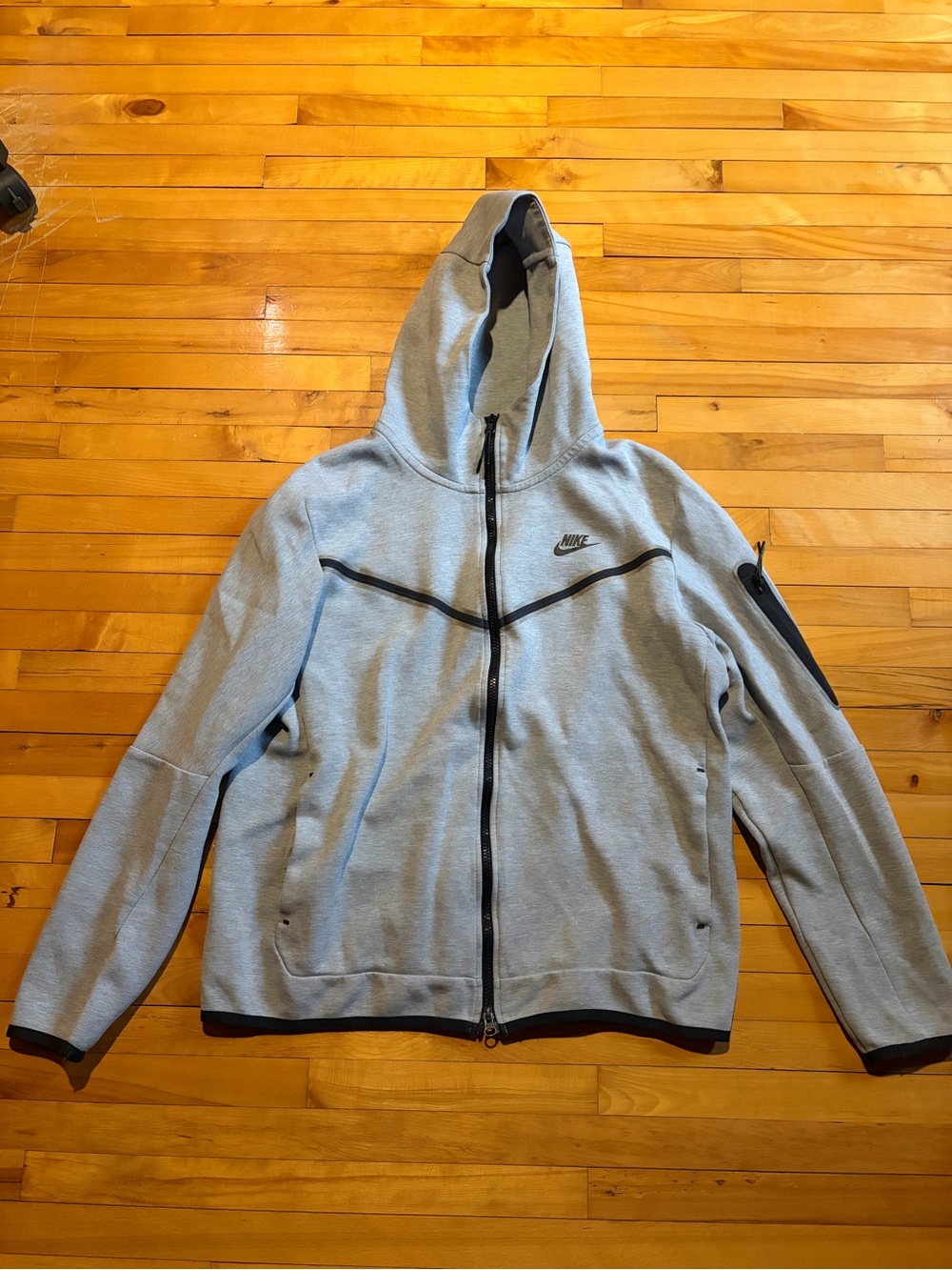 Nike tech Heather Gray Hooded Zip Sweatshirt with Black Trim